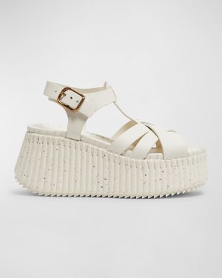 Nama Leather T-Strap Platform Sandals