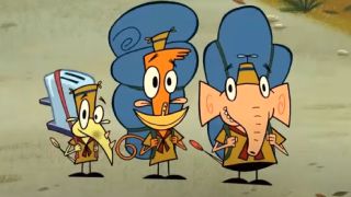 The three main campers of Camp Lazlo arriving.