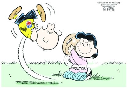 Political Cartoon U.S. Charlie Brown Lucy NFL Peanuts politics