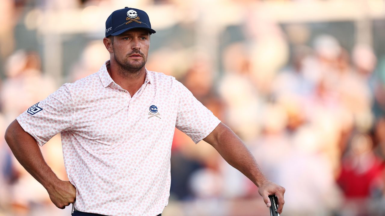 Bryson DeChambeau of the United States looks on while playing the 18th hole during the third round of the 124th U.S. Open at Pinehurst Resort on June 15, 2024 in Pinehurst, North Carolina. 