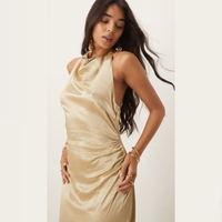 ASOS Pretty Lavish tie bow ruched maxi dress in gold