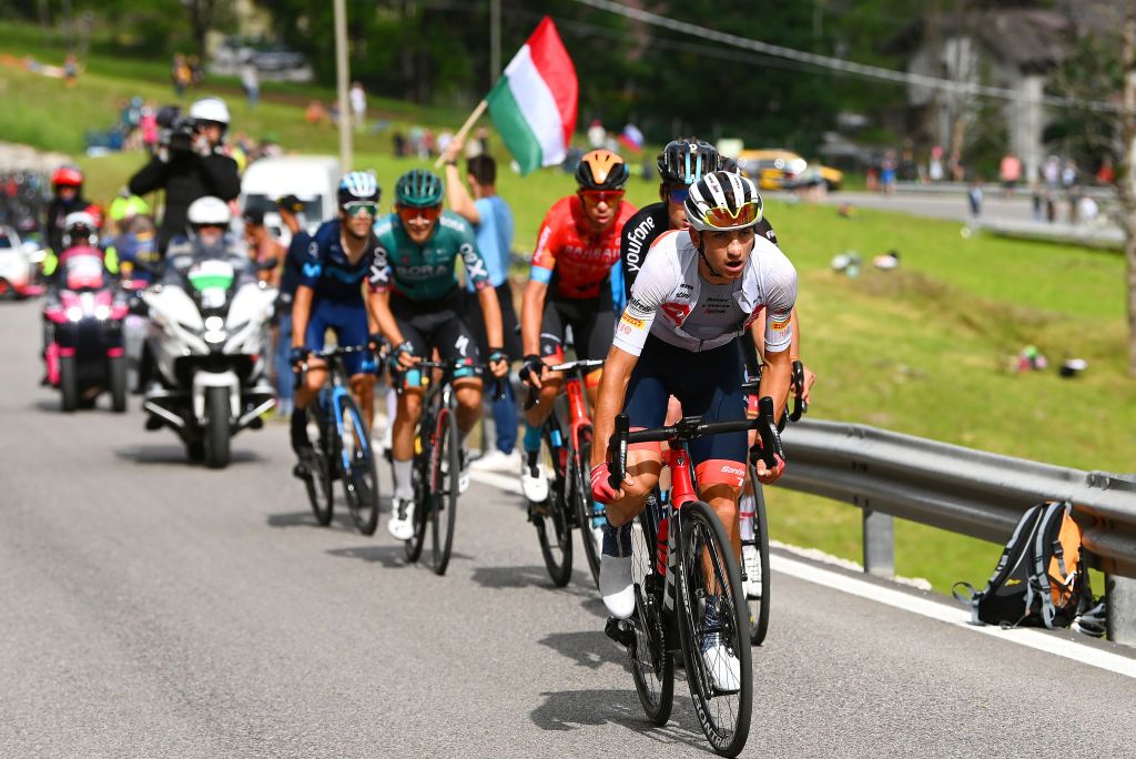 PASSO FEDAIA ITALY MAY 28 Giulio Ciccone of Italy and Team Trek Segafredo leads the chase during the 105th Giro dItalia 2022 Stage 20 a 168km stage from Belluno to Marmolada Passo Fedaia 2052m Giro WorldTour on May 28 2022 in Passo Fedaia Italy Photo by Tim de WaeleGetty Images