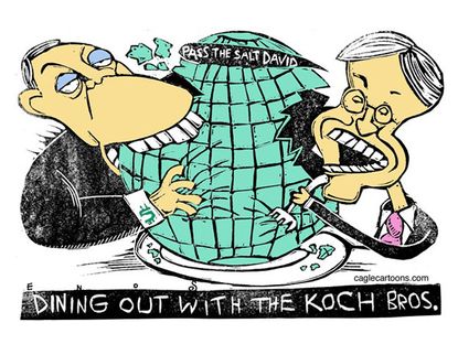Editorial cartoon business Koch brothers world