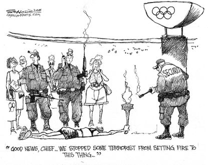 Editorial cartoon U.S Olympic torch bearer