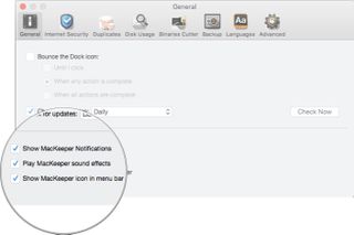 Uncheck the box for Show MacKeeper icon in menu bar