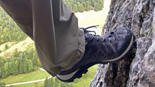 Person's foot wearing Zamberlan Hike Lite GTX RR hiking shoe