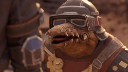 Star Wars Galactic Racer Biddy Blas talking to Shade.