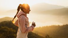 A woman running outdoors