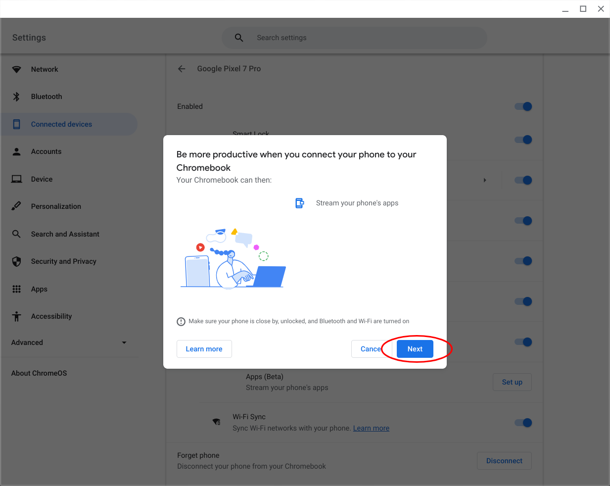 Configurar a transmissão de aplicativos do Chromebook