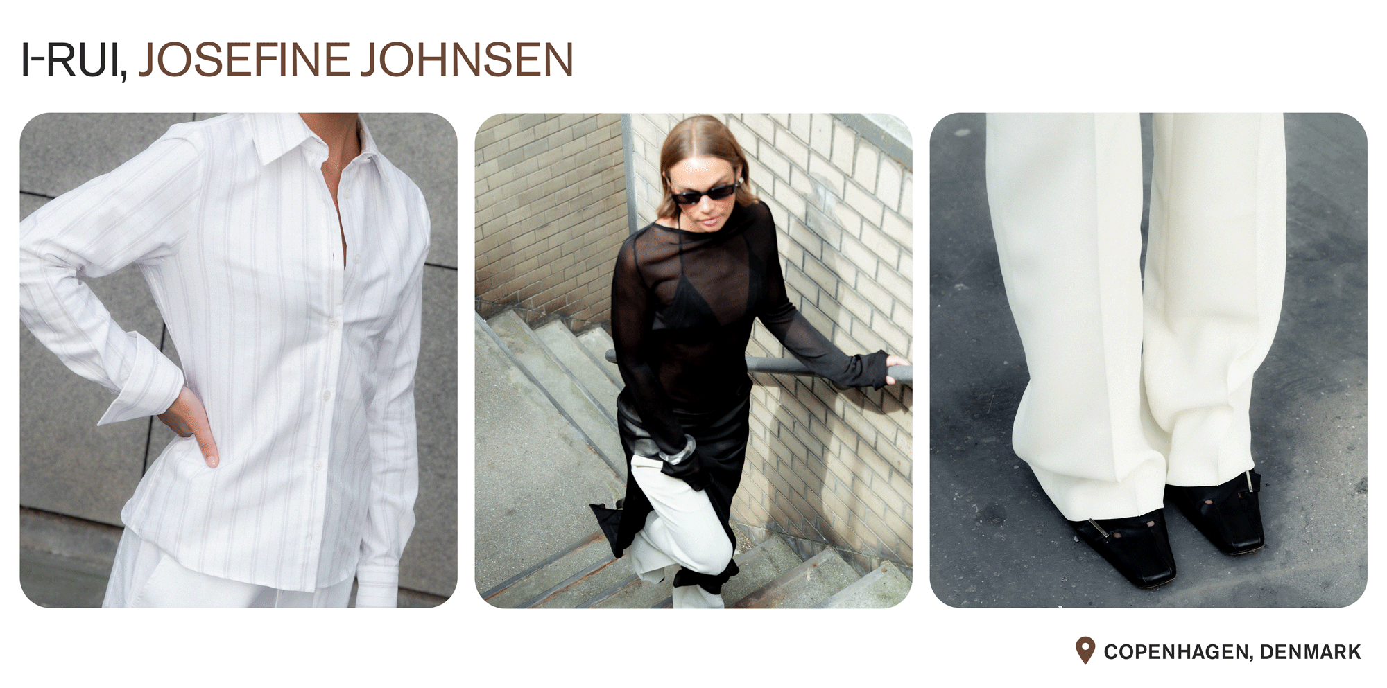 A collage showcasing collections by I-Rui with the text: "I-Rui, Josefine Johnsen" and "Copenhagen, Denmark."