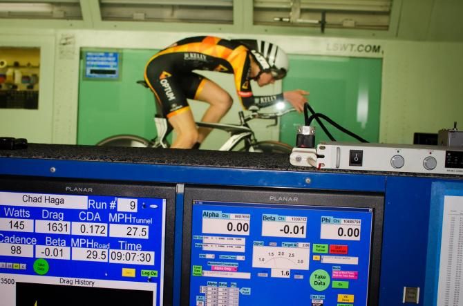 Chad Haga under the microscope in the wind tunnel