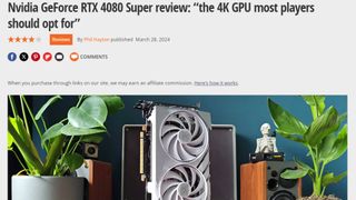 Example screenshot of RTX 4080 Super review with four star score at top of page