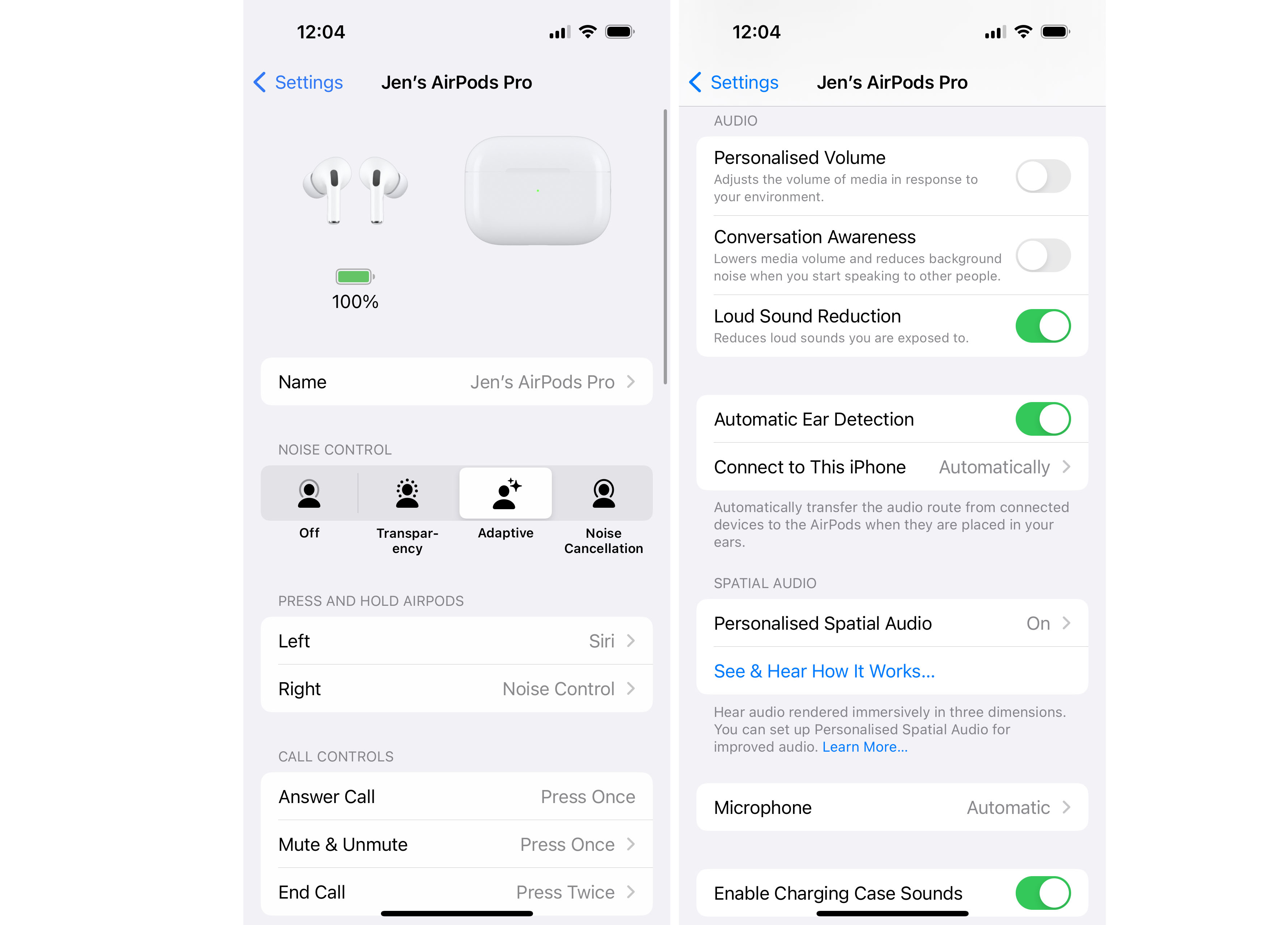 Configuración de AirPods en iOS.