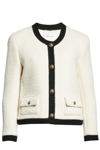 Saint Laurent white cardigan with black trim