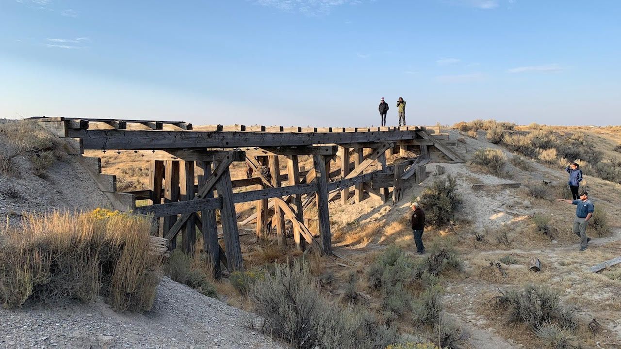 An old railroad trestle in northwest Utah. Terrace's fate was sealed with the railroad developed the Lucin Cutoff, a line that crossed the Great Salt Lake on a long trestle rather than skirting around the lake by places like Terrace. The cutoff opened in 1902, and Terrace was a ghost town by 1904.
