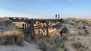 An old railroad trestle in northwest Utah. Terrace's fate was sealed with the railroad developed the Lucin Cutoff, a line that crossed the Great Salt Lake on a long trestle rather than skirting around the lake by places like Terrace. The cutoff opened in 1902, and Terrace was a ghost town by 1904.