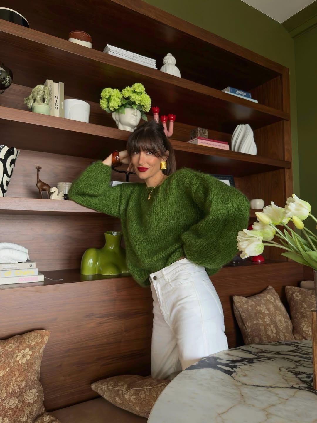 Julie in a bright green jumper