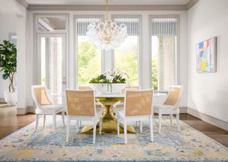blue white and gold dining room