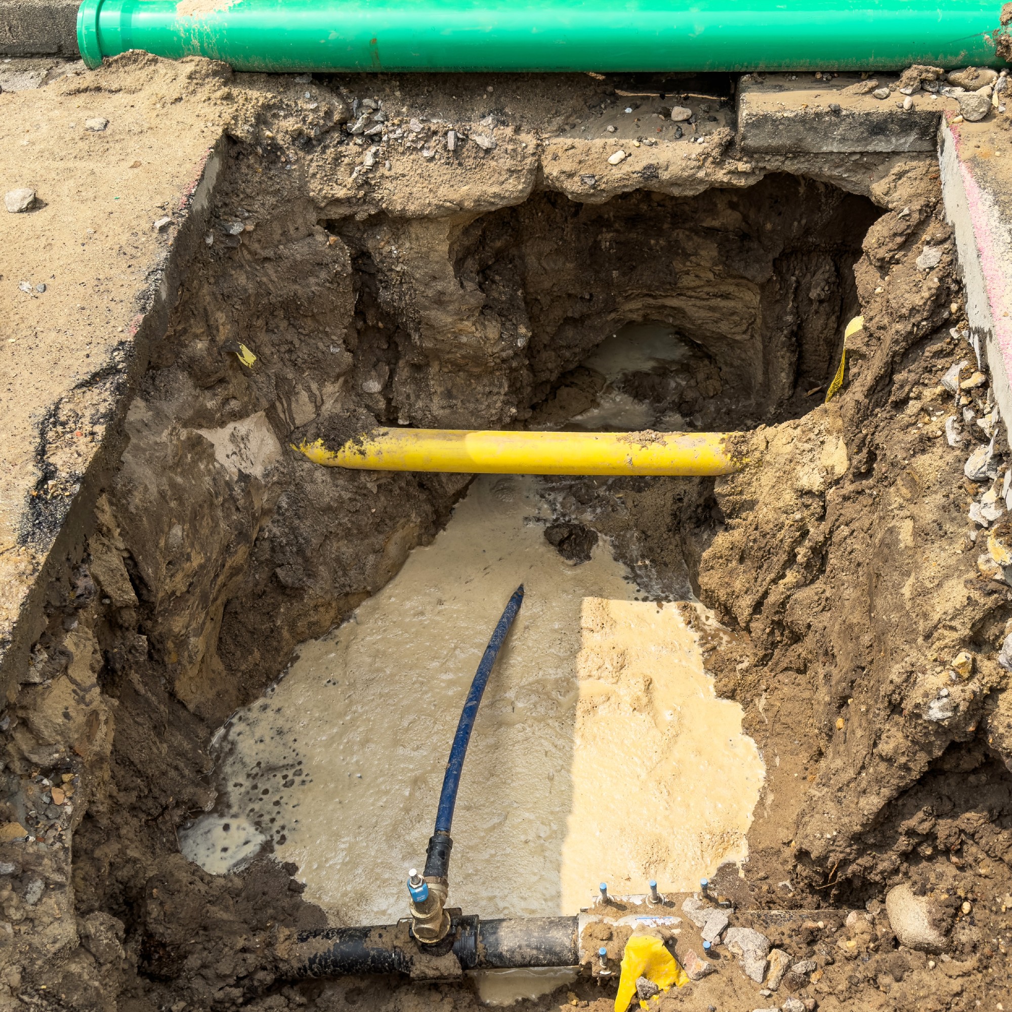 Water pipes being exposed during site excavation