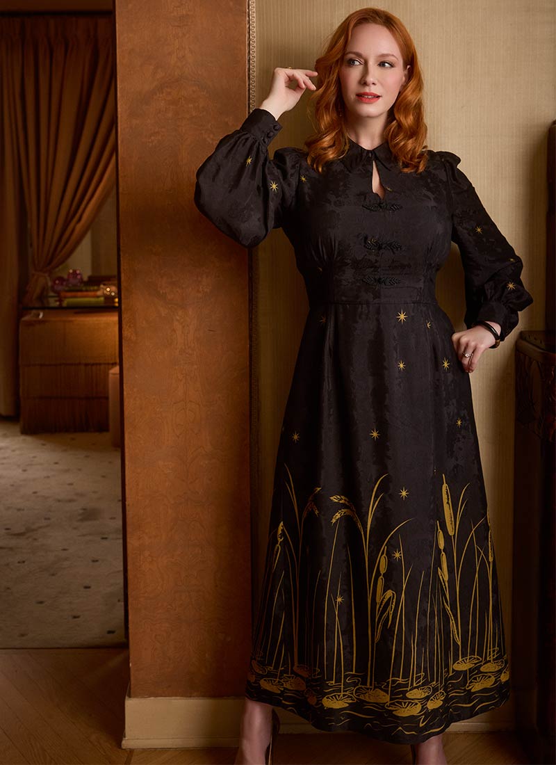 Christina Hendricks X Joanie - Bergamot Water Lily Border Print Midi Dress