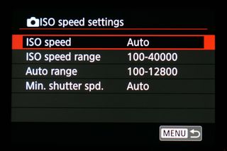 Canon camera ISO settings screen