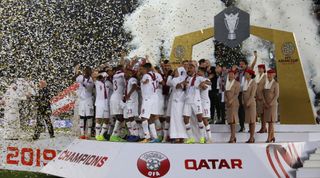 Qatar celebrate after winning the 2019 AFC Asian Cup
