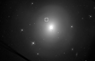 This is the deepest image ever of the site of the neutron star collision. The white box highlights the region where the kilonova and afterglow were once visible.
