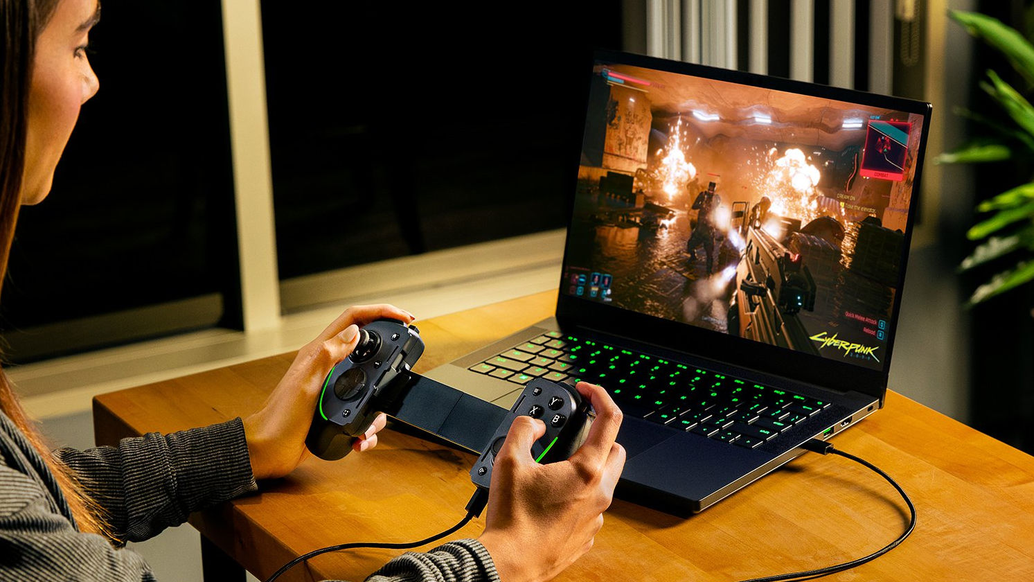 Razer Kishi Ultra attached to a PC playing a game