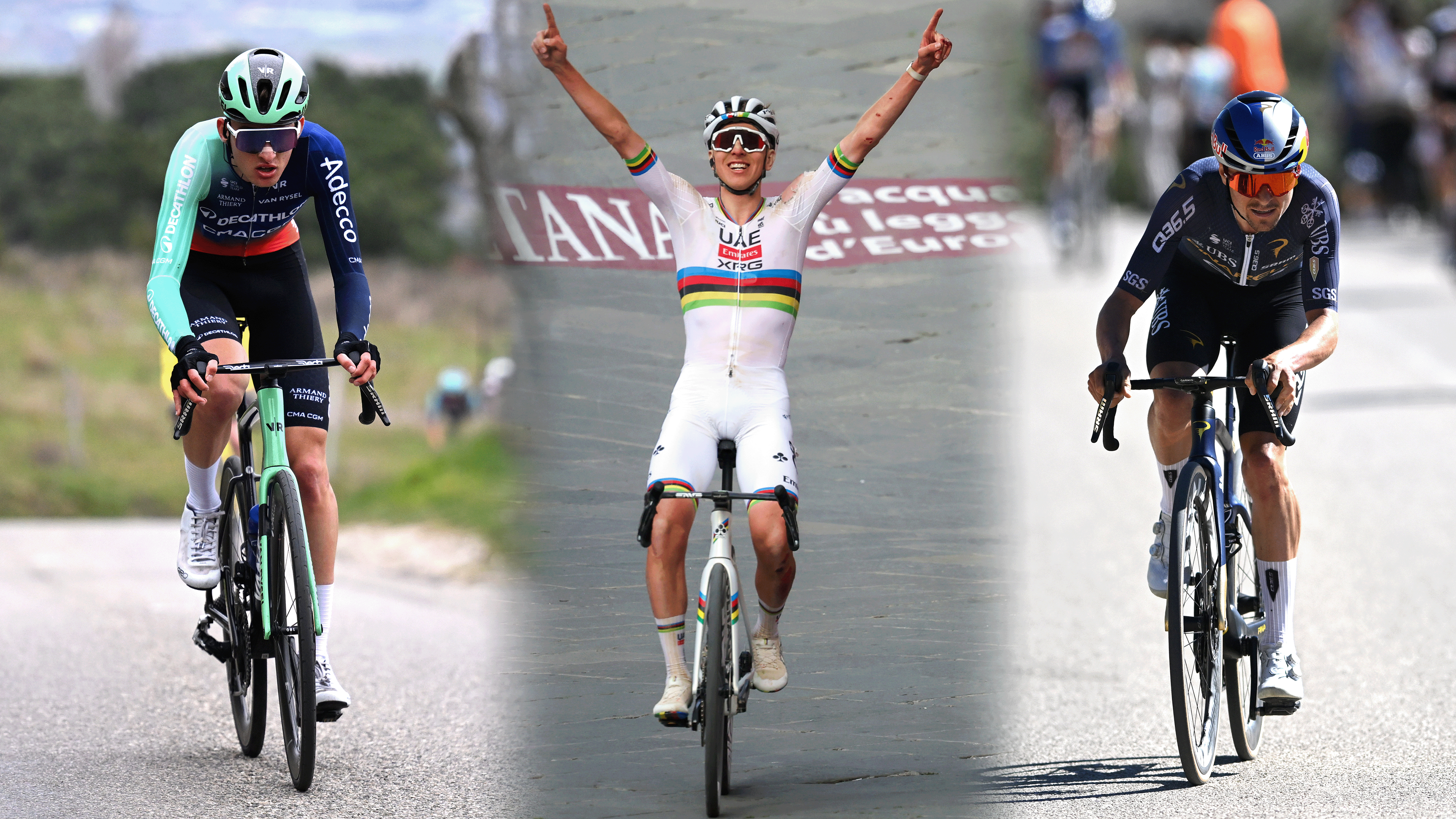 Paul Seixas, Tadej Pogačar and Tom Pidcock