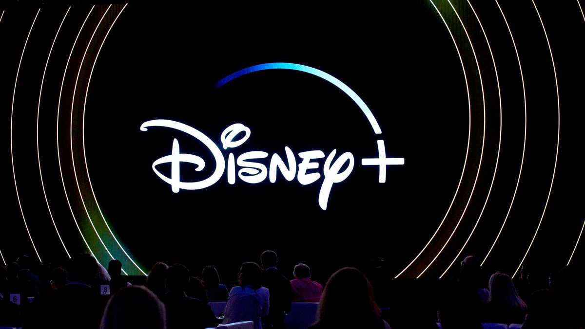 The Disney Plus logo during Disney&#039;s 2022 upfront presentation.