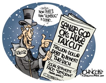 Political cartoon U.S. GOP tax cuts Christmas