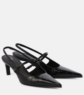 Sharp Croc-Effect Leather Slingback Pumps