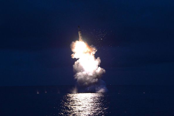 An undated photograph of a North Korean strategic submarine-launched ballistic missile.