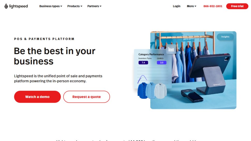 Website screenshot of Lightspeed POS (February, 2026)