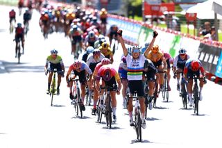 MADRID SPAIN SEPTEMBER 11 Elisa Balsamo of Italy and Team Trek Segafredo celebrates at finish line as stage winner ahead of Lotte Kopecky of Belgium and Team SDWorx and Marta Bastianelli of Italy and UAE Team ADQ during the 8th Ceratizit Challenge By La Vuelta 2022 Stage 5 a 957km stage from Madrid to Madrid CERATIZITChallenge22 UCIWWT on on September 11 2022 in Madrid Spain Photo by Gonzalo Arroyo MorenoGetty Images