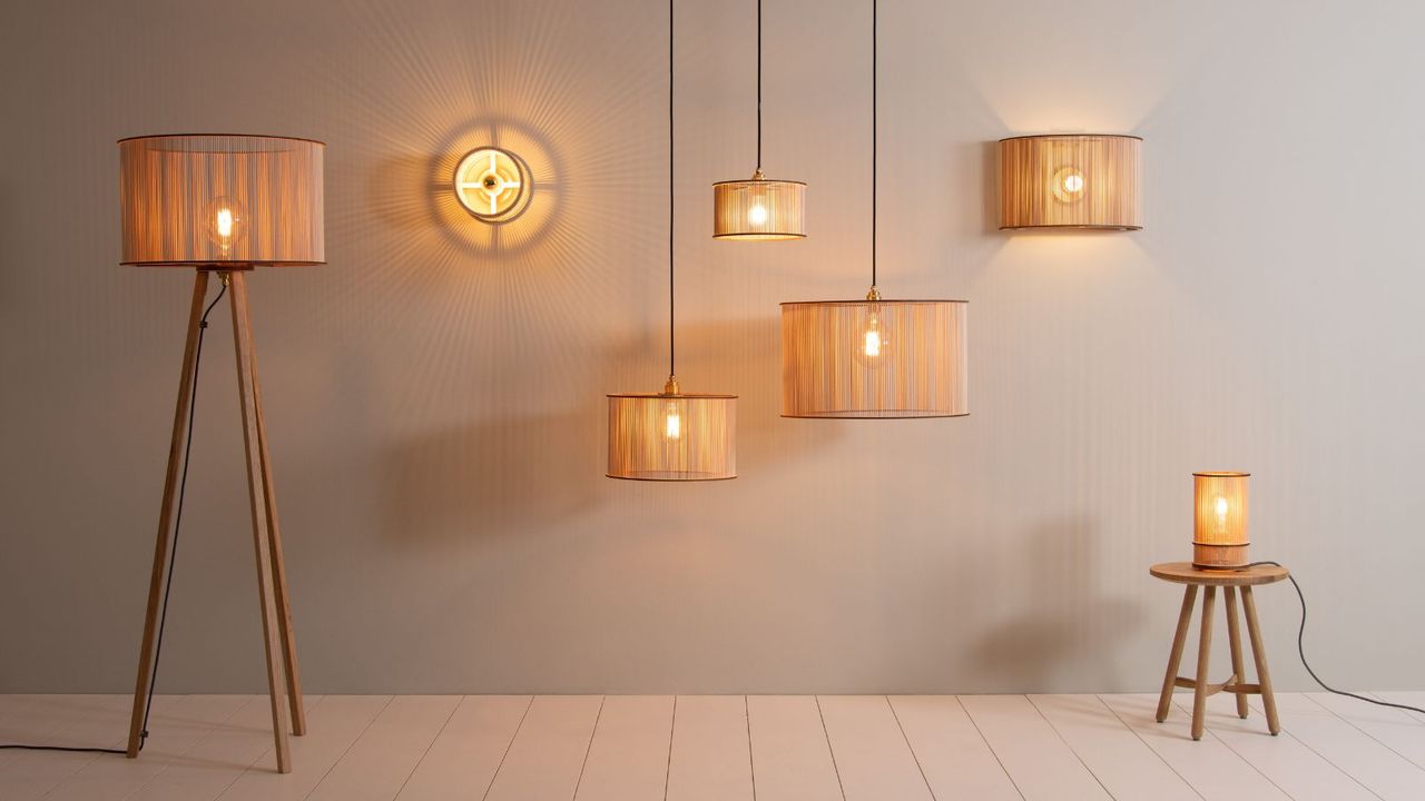 A number of different lighting types, from standing lamps to pendant lights