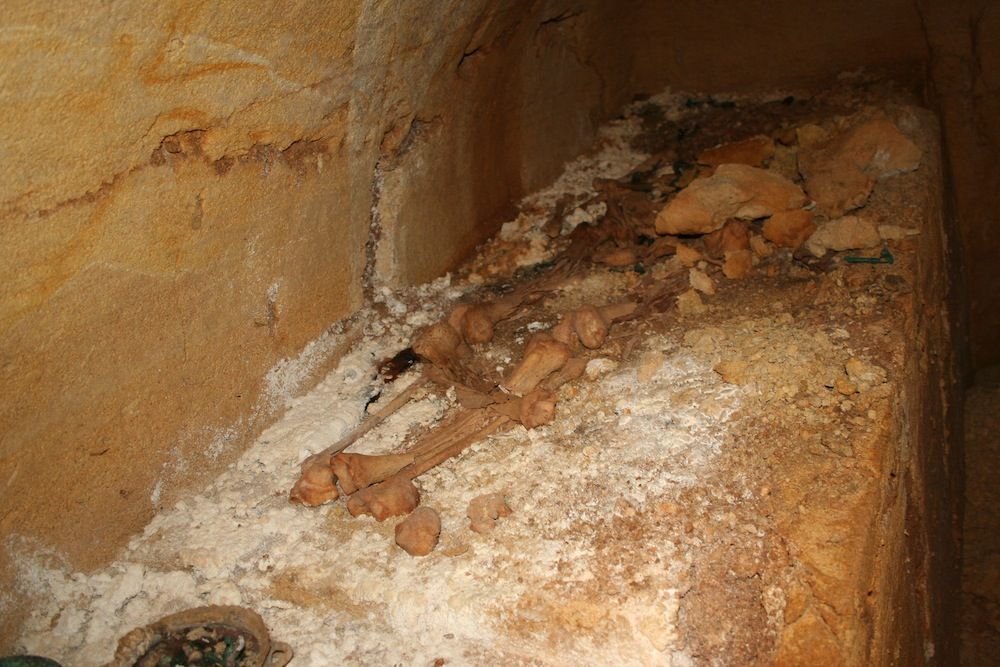 incinerated human remains in an etruscan tomb