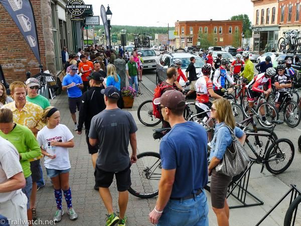 Riders queue up at registration on Friday