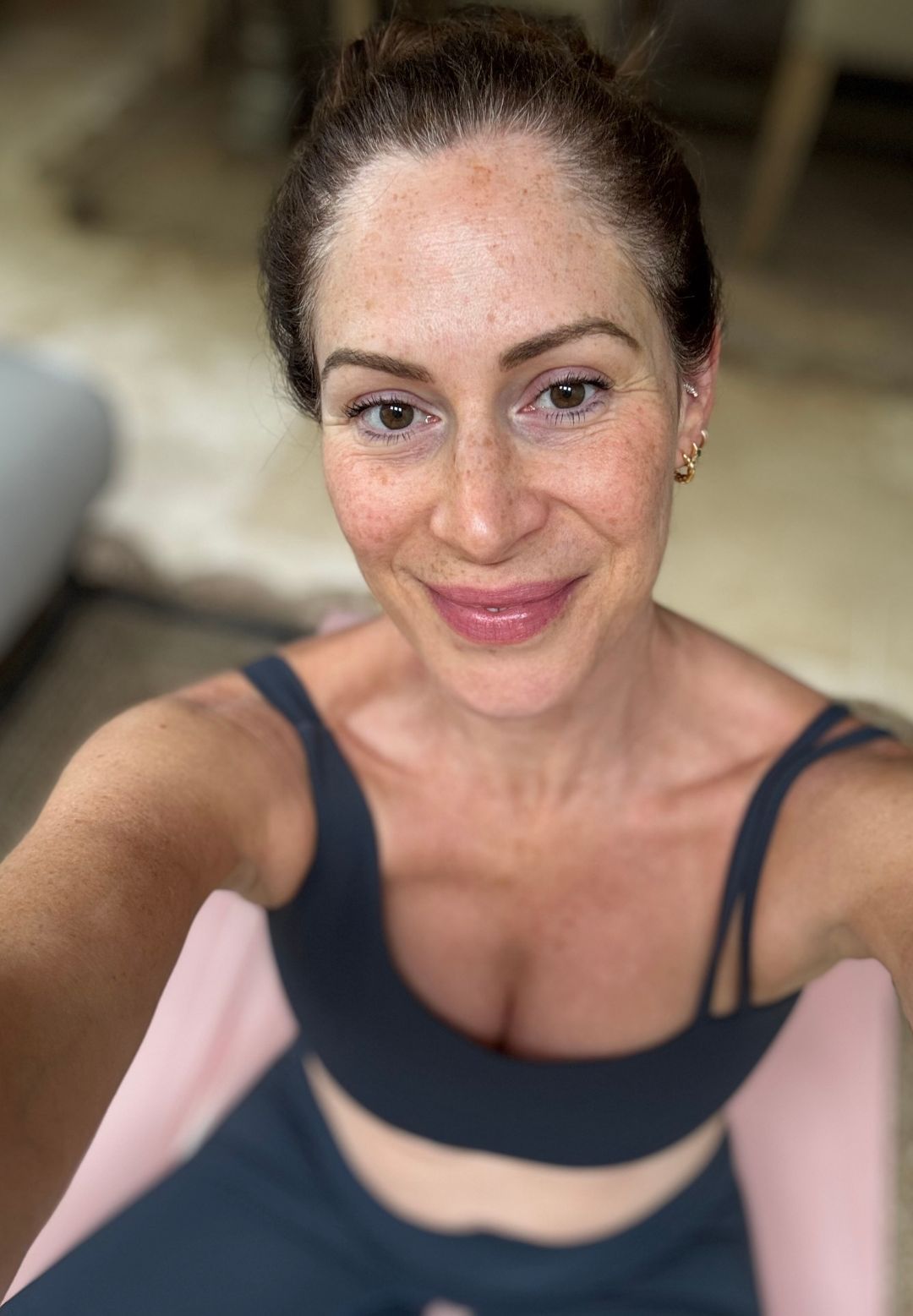 Anna during her Pilates spine twist challenge