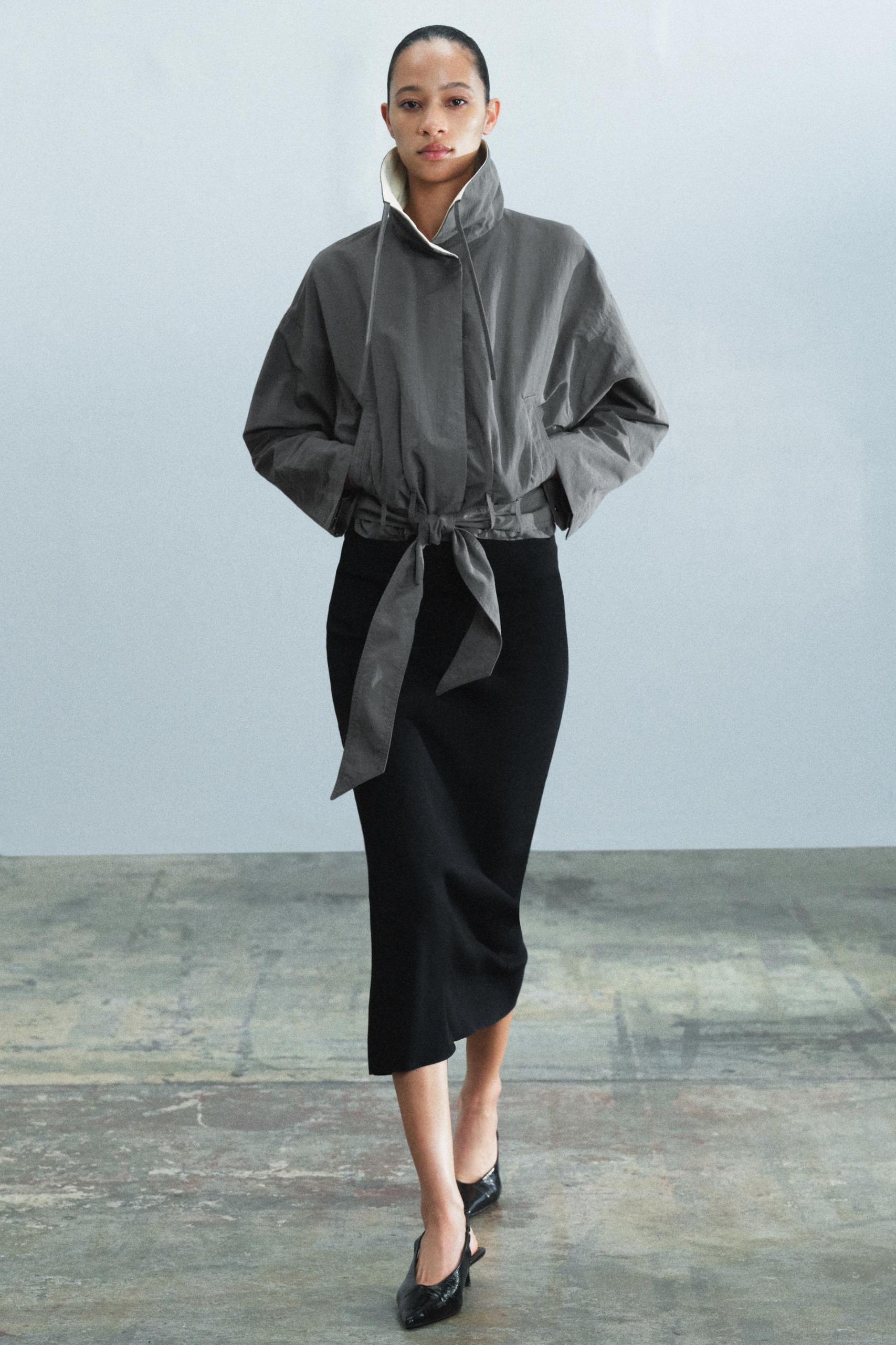 Zw Collection Short Belted Jacket - Mid-Grey - Xs