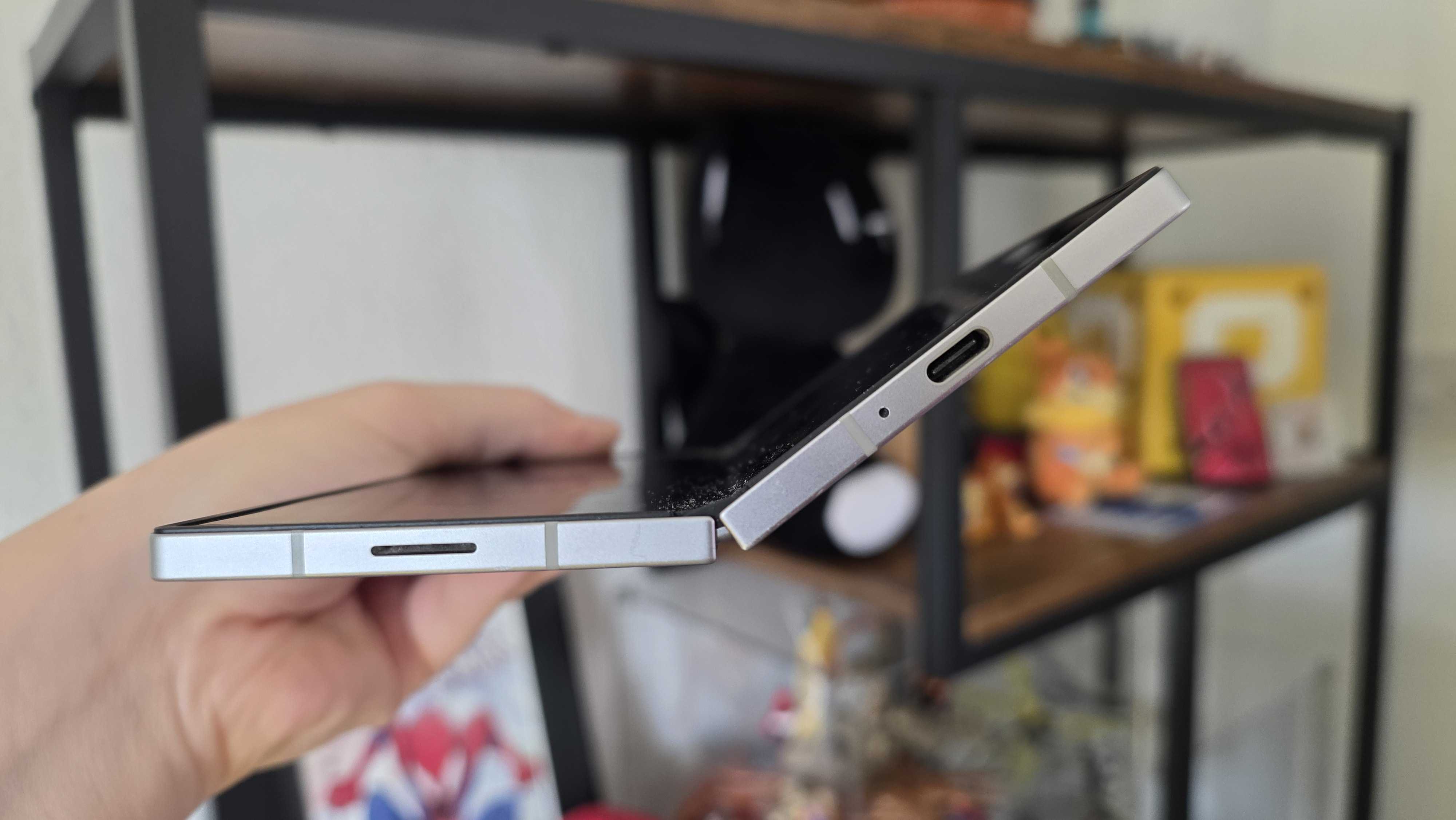 The Samsung Z Fold 6 staying open at a wide angle