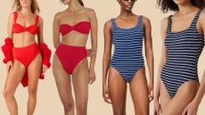 textured swimwear on four models