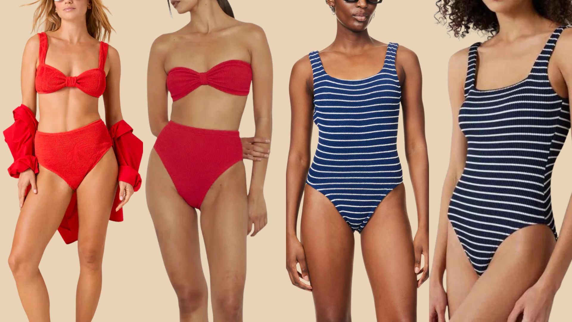 textured swimwear on four models 