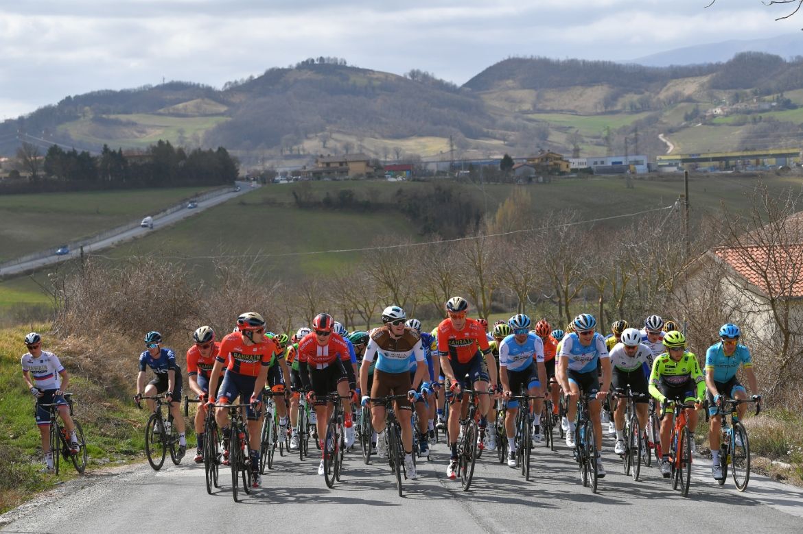 The riders start climbing