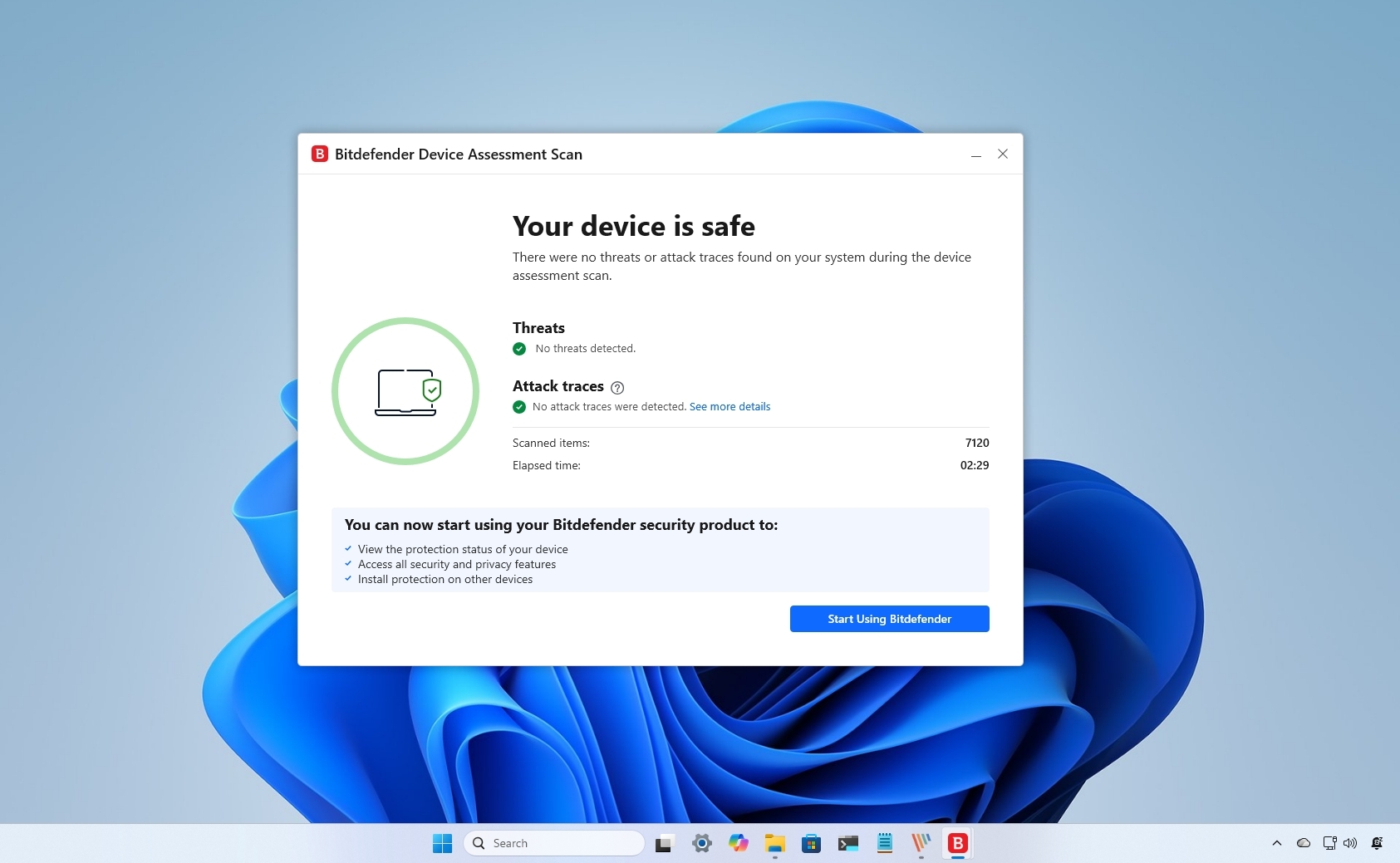 Bitdefender app for Windows 11