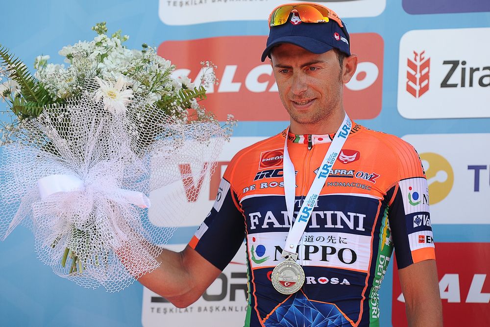 Daniele Colli of Nippo-Vini Fantini celebrates on the podium after taking runner-up position in the Stage 4 the 2016 Tour of Turkey