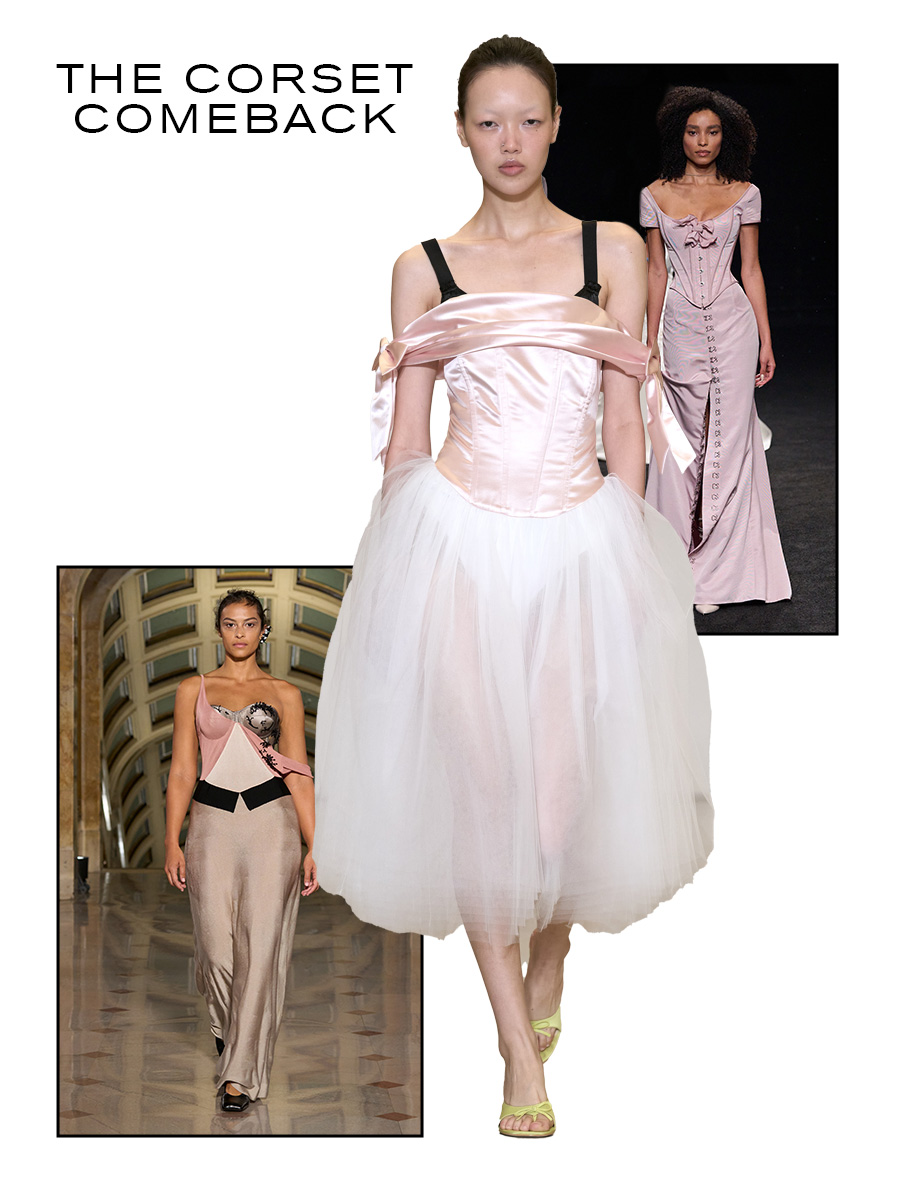 New York Fashion Week spring/summer 2027 runway models wearing corsets.