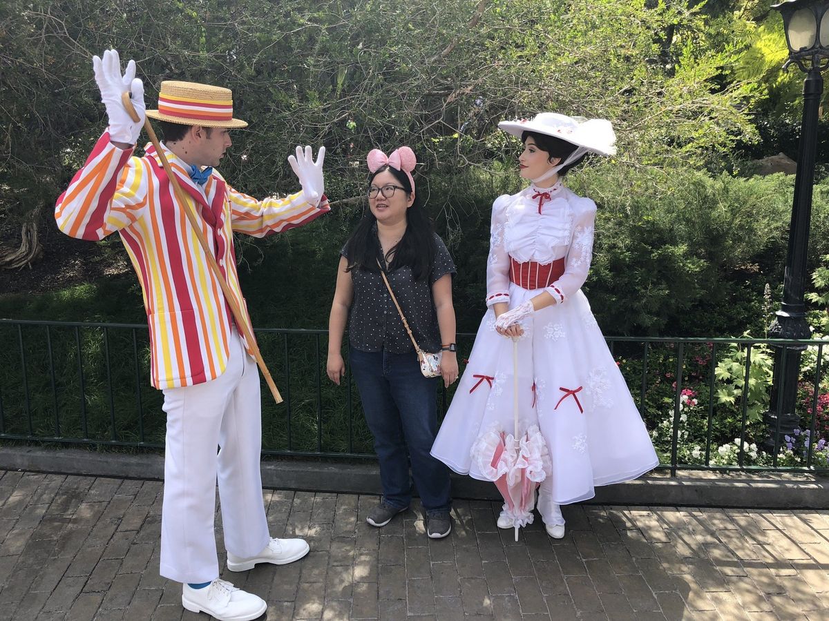 Christine interacts with Mary Poppins at Disneyland