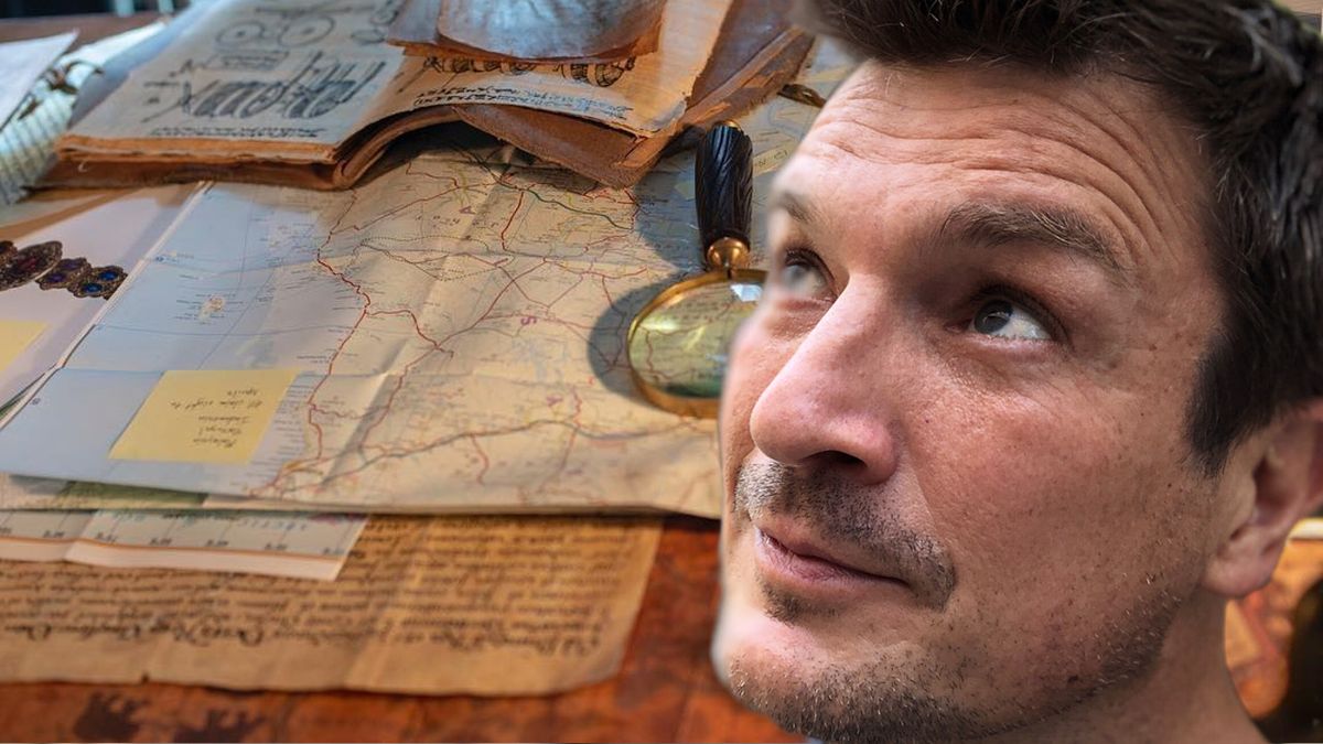 A photo illustration of Nathan Fillion in front of a map he teased on Instagram.