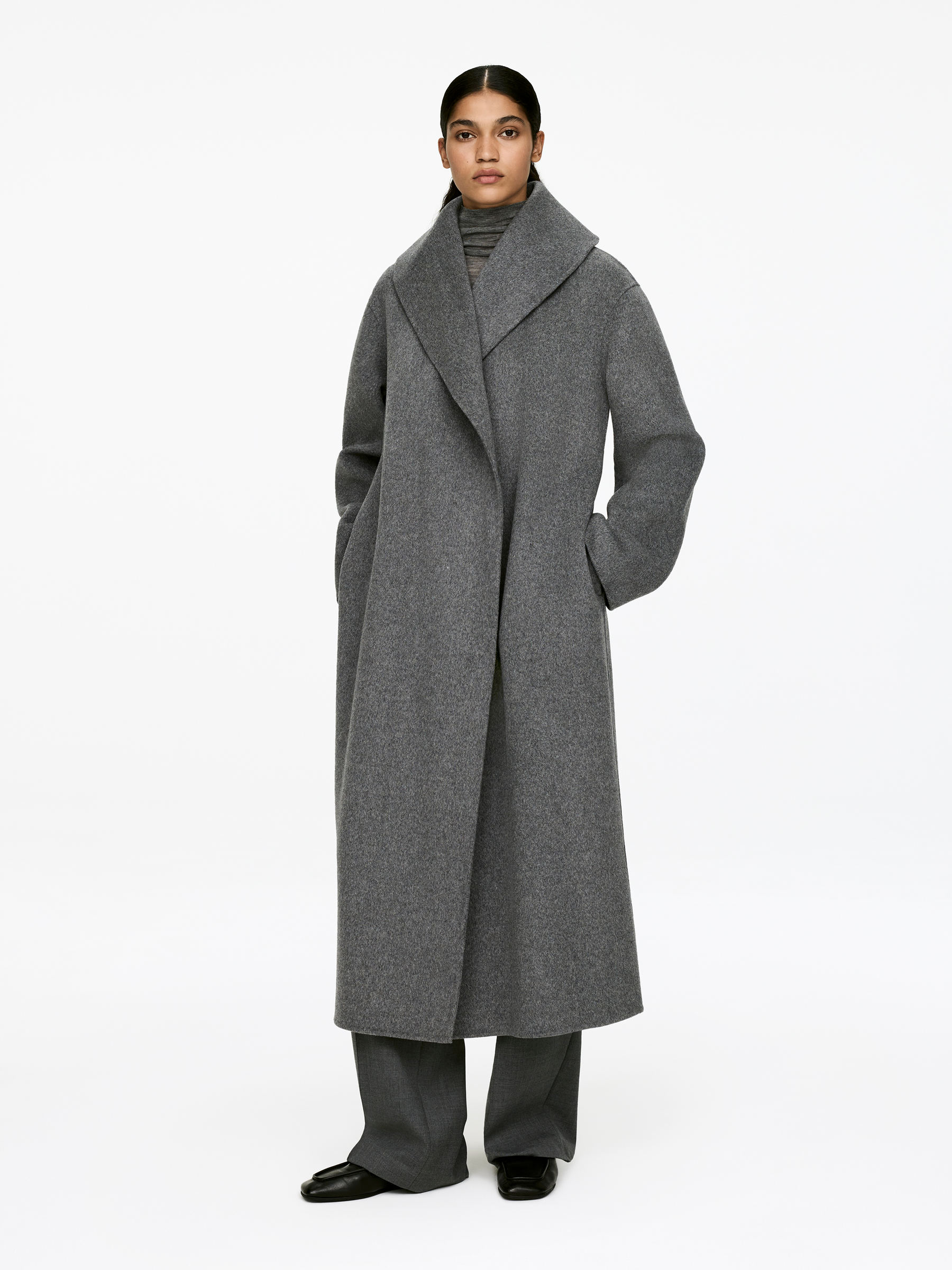 Shawl-Collar Coat &amp;ndash; Grey &amp;ndash; Women &amp;ndash; Arket Gb